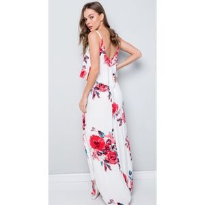 Sweet Floral Maxi Dress with Side Slit and pockets